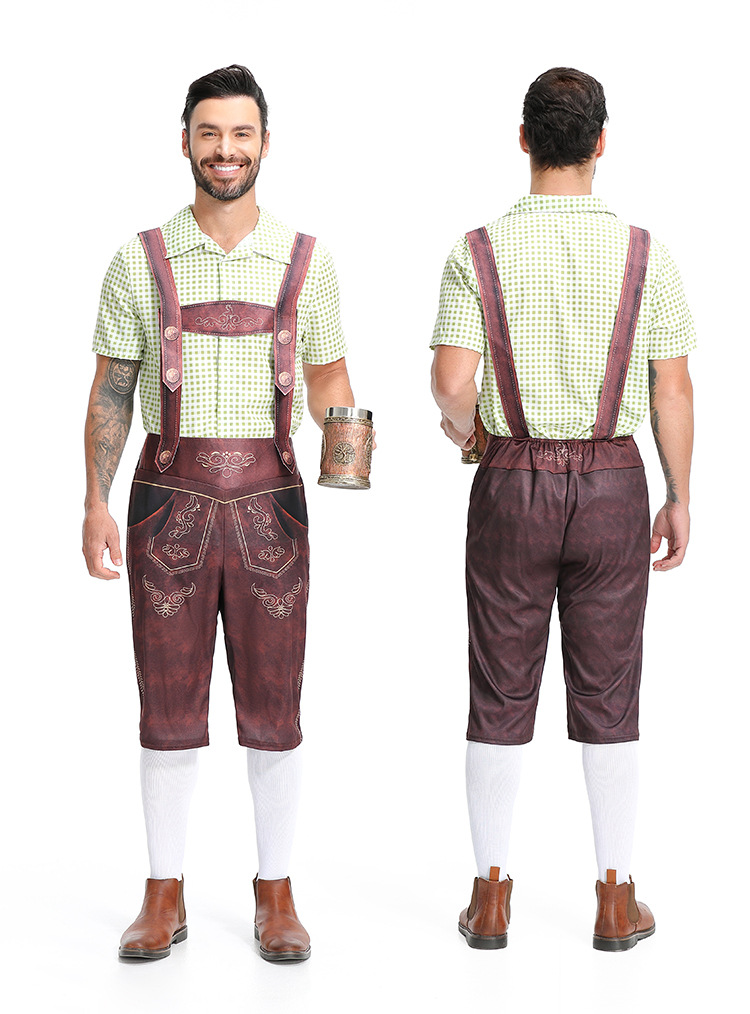 Mens Traditional Bavarian Lederhosen Costume Set with Embroidered Design